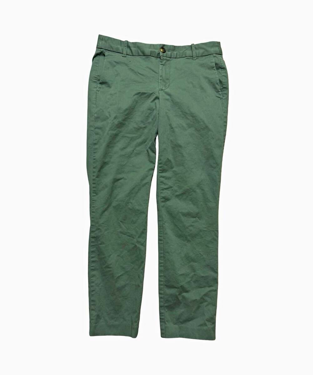J.CREW Green Solid Chino Pants Women Size 4 Regular Flat Front Cotton Stretch